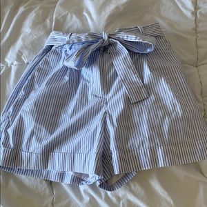 Jcrew blue and white stripe shorts with bow detail